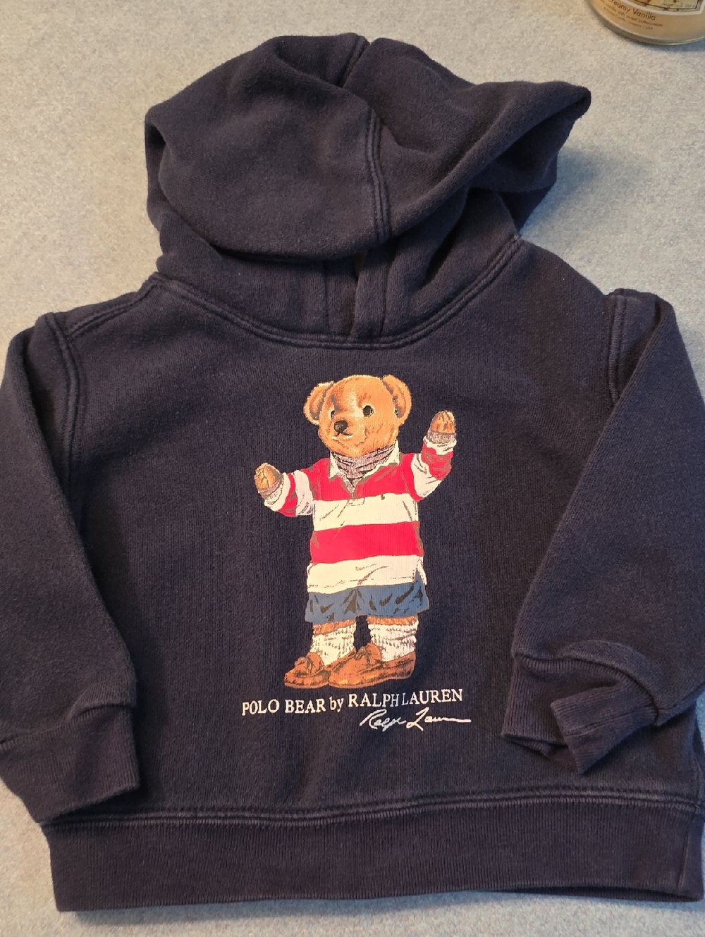 Ralph Lauren Navy Kids Hoodie with Polo Bear Graphic